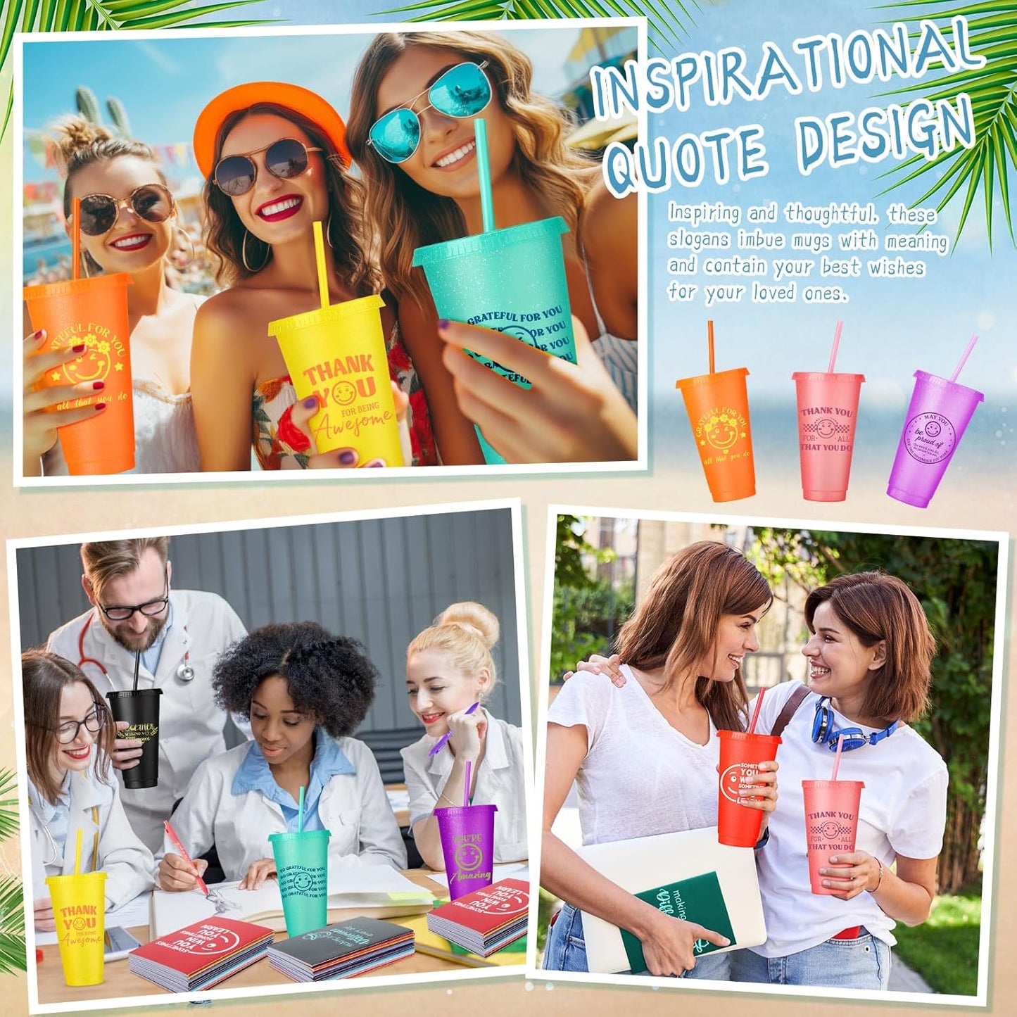 Feifeiya 72 Pcs/ 24 Set Bible Verse Gifts Bulk 24 oz Father's Day Christian Plastic Tumbler with Lids and Straws Inspirational Prayer Notepads Religious Pen Church Cups Gift for Christian Party Favors