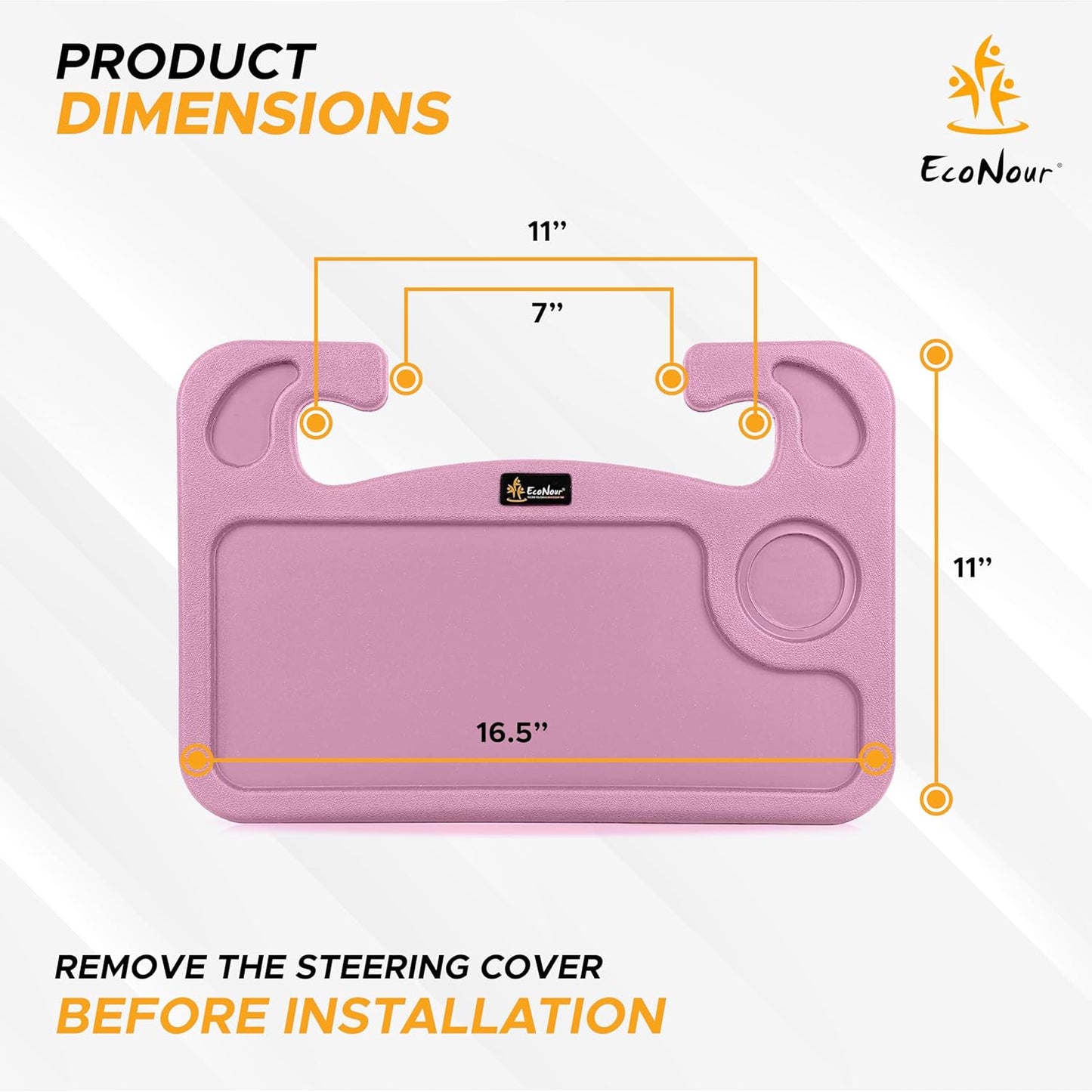 EcoNour 2 in 1 Car Steering Wheel Desk | Tray for Laptop Car Mount with Pen Holder | Desk Console for Car | Food Tray for Eating with Drinks Holder | Multipurpose Travel Car Accessories