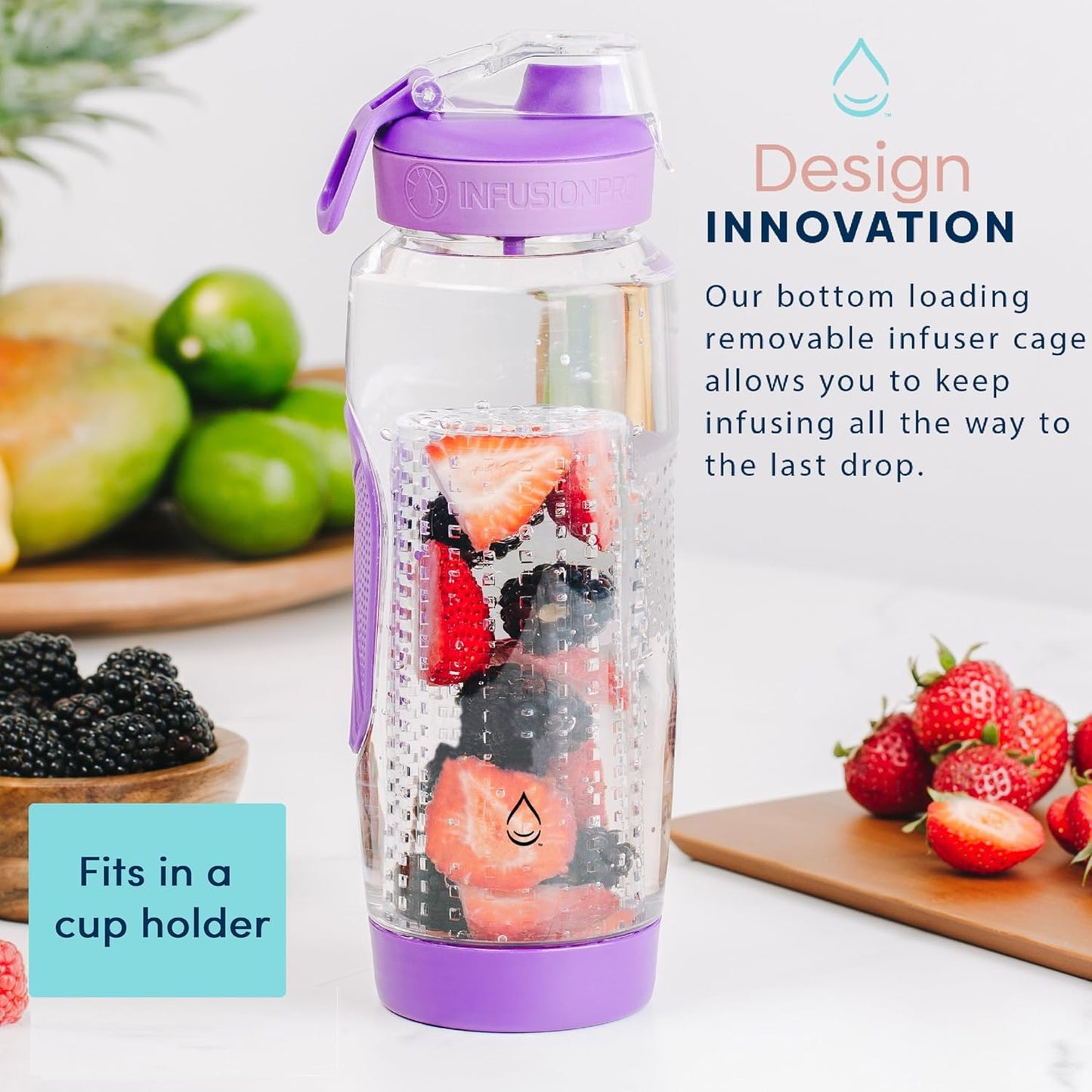Infusion Pro 32 oz Fruit Infuser Water Bottle with Insulated Sleeve & 50 Recipe Fruit Infusion Water eBook : Bottom Loading, Large Water Infuser for More Flavor : Unique Gift Idea for Women