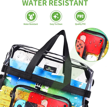 MAY TREE Clear Bag for Stadium Events, 12×5.5×12 Clear Tote Lunch Bag with Non-detachable Reinforced Straps for Work, Sporting Events and Gym, Black