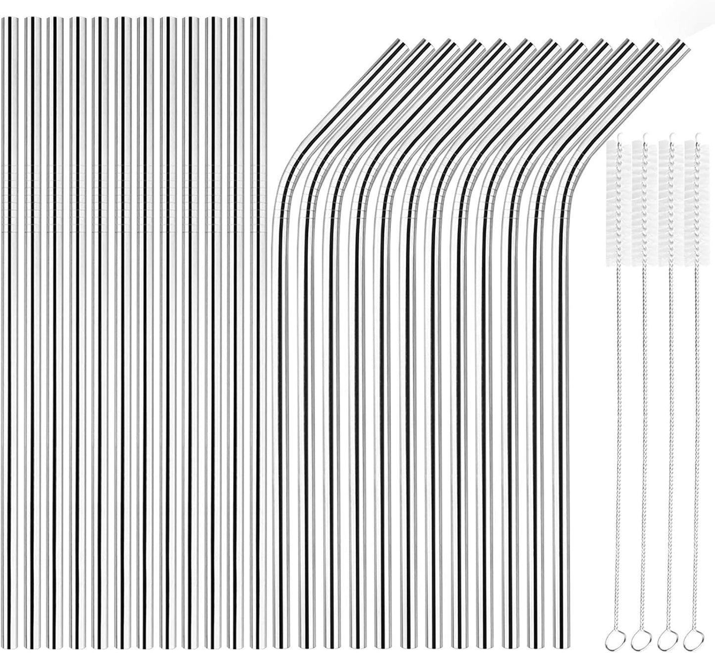 Tomorotec 8PCS 12" Stainless Steel Straws 4 Bent & 4 Straight Fit for 40oz Stanley Tumblers, Reusable Food-Grade Drinking Straws with Brush for Smoothies, Milkshakes, Iced Coffee, Dishwasher Safe