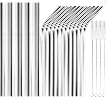 Tomorotec 8PCS 12" Stainless Steel Straws 4 Bent & 4 Straight Fit for 40oz Stanley Tumblers, Reusable Food-Grade Drinking Straws with Brush for Smoothies, Milkshakes, Iced Coffee, Dishwasher Safe