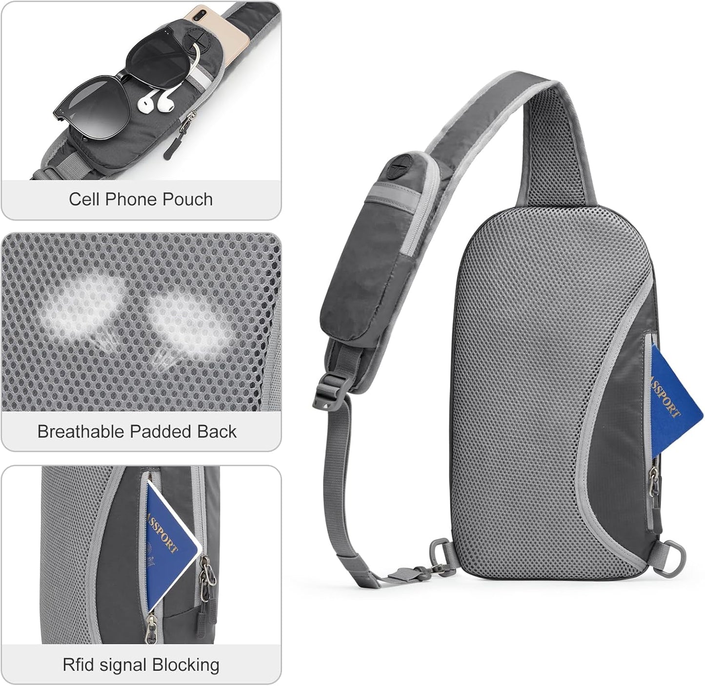 G4Free Sling Bag RFID Blocking Lightweight Crossbody Backpack Chest Shoulder Bag for Travel Sports Running