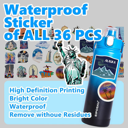 Insulated Water Bottle with Lid & Boot & Stickers, 24 oz Stainless Steel Sweat Free Bottle Keep Cold 24H, BPA-Free Sports Wide Mouth Water Bottle, BlueBlack