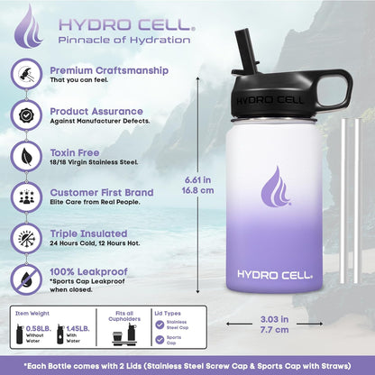 HYDRO CELL Stainless Steel Insulated Water Bottle with Straw - For Cold & Hot Drinks - Metal Vacuum Flask with Screw Cap and Modern Leakproof Sport Thermos for Adults (Neon 18oz)