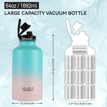 HASLE OUTFITTERS 32 oz Insulated Water Bottle Stainless Steel Double Walled Vacuum Sports Water Bottle with 2 Lids (Straw and Spout Lid) for Gym Camping Hiking(Black,1)