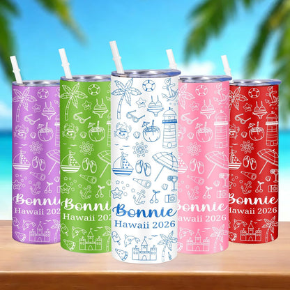 Girl Trip Gifts for Women, Personalized Girls Trip Tumblers with Name Text, Custom Beach Tumbler, Road Trips Vacation Cruise Cup with Lid and Straw, Bachelorette Party Girl Weekend Gift For Friend