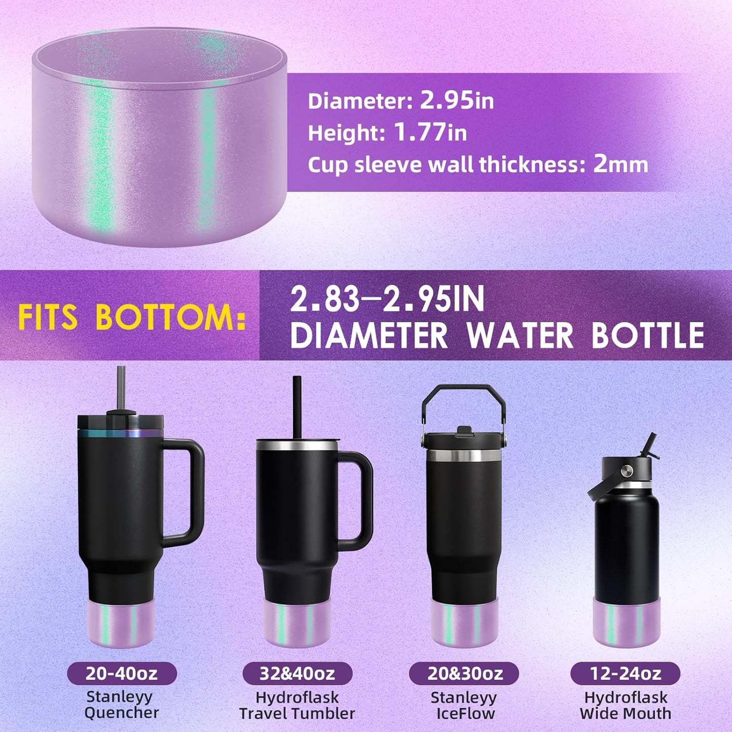 Chameleon Silicone Water Bottle Boot, Compatible with Stanley & Hydro Flask Tumbler 2.8-2.95in Bottom Anti-Slip Protector Rubber Sleeve