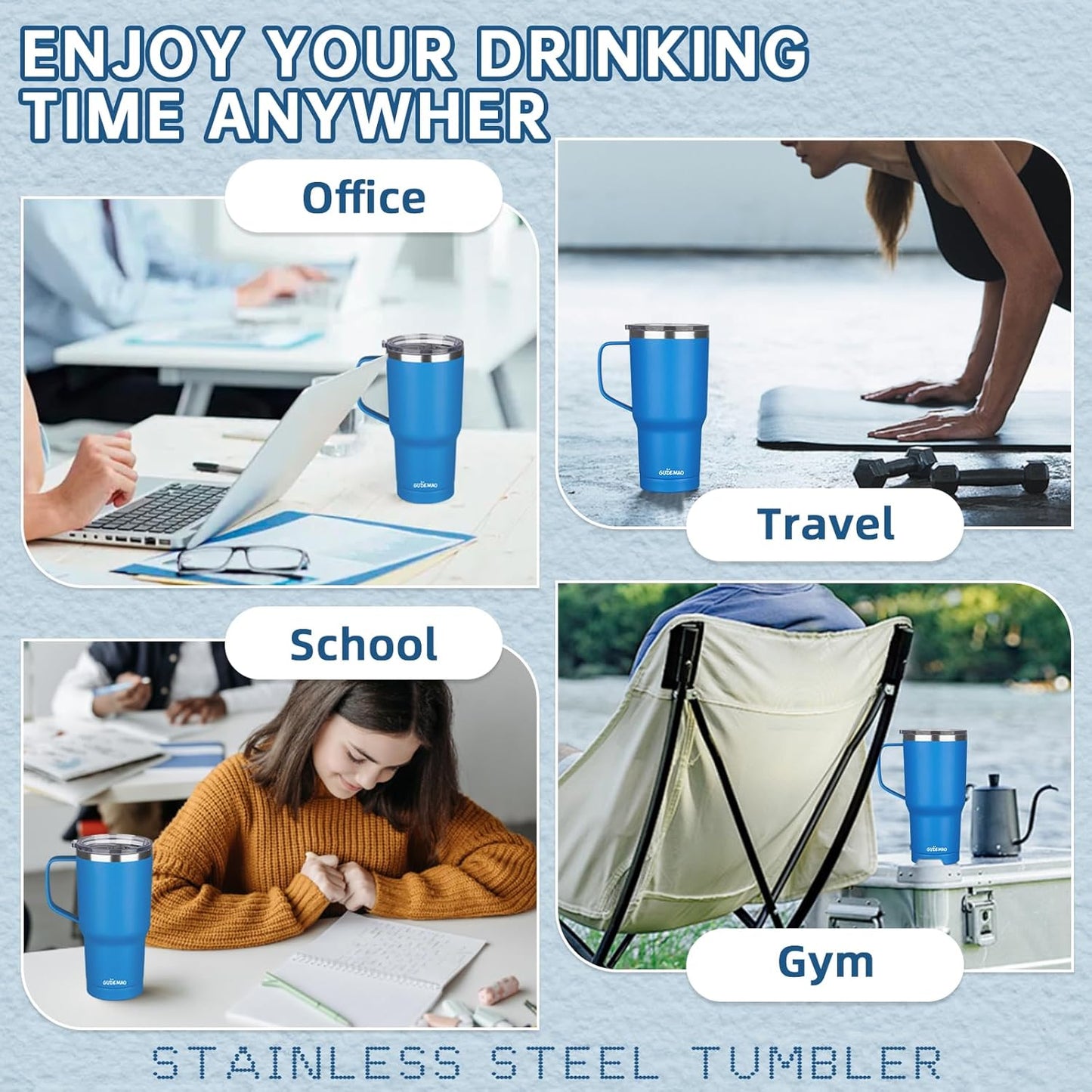 20 oz Insulated Coffee Mug with Ceramic Coating, Stainless Steel Travel Mug Tumbler with Handle Lid and Straw, Double Wall Leak-Proof Coffee Travel Mug Keeps Drink Hot and Cold (Black)
