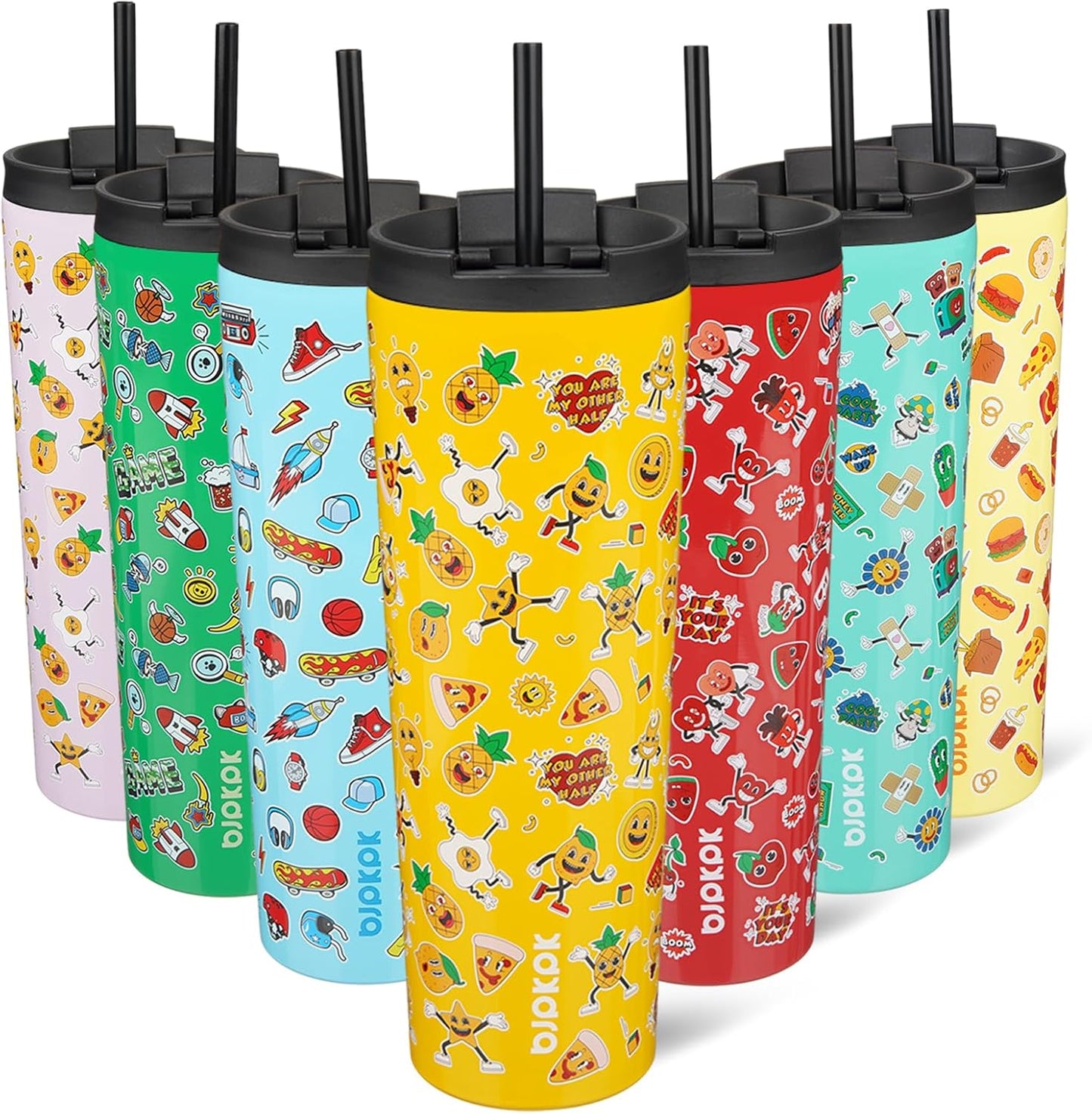 BJPKPK 22oz Insulated Tumbler With lid And Straw Stainless Steel Tumblers Travel Coffee Mug Reusable Thermal Cup,Sky