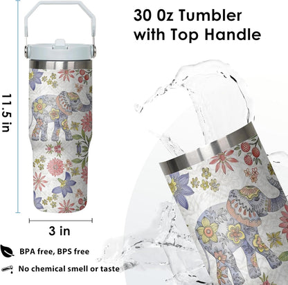 30 oz Peacock Blue Flip Straw Tumbler with Top Handle for Peacock Blue Lover Resuable Vacuum Insulated Flip Top Water bottle for Home Office Car