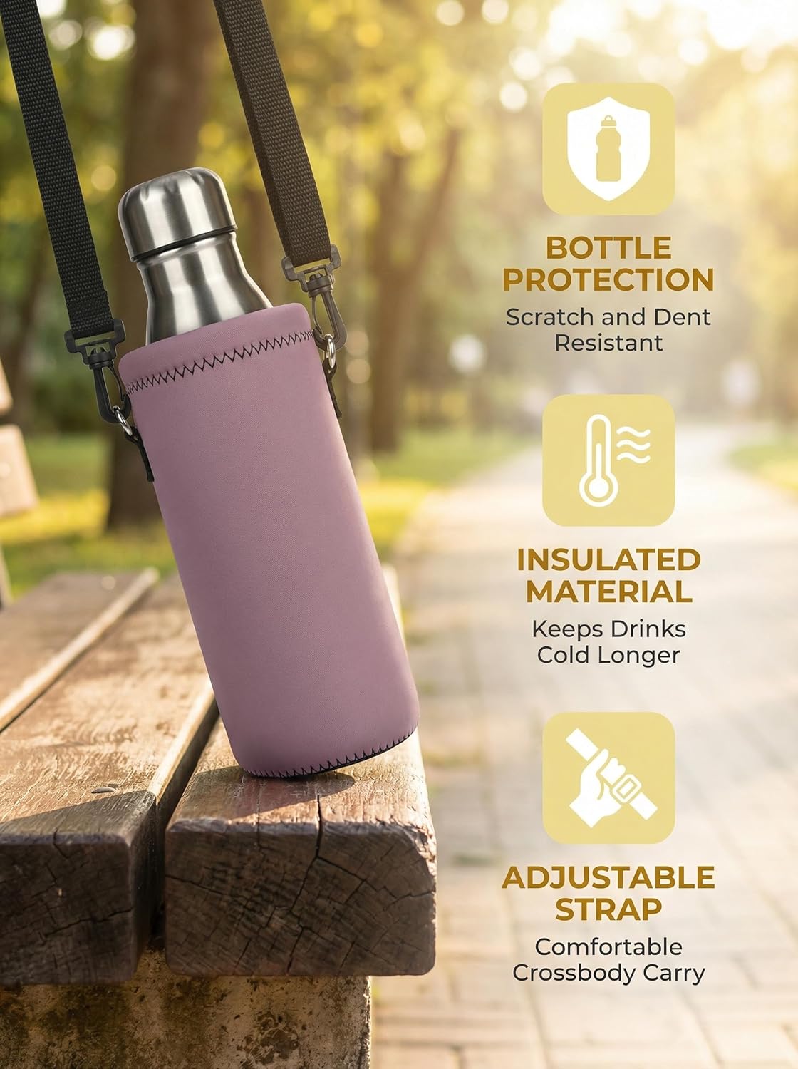 Neoprene 500ML/750ML/1000ML Water Bottle Bag Carrier, Portable Insulated Bottle Sling Holder Case Pouch with Adjustable Shoulder Strap for Men Women Walking Hiking Running