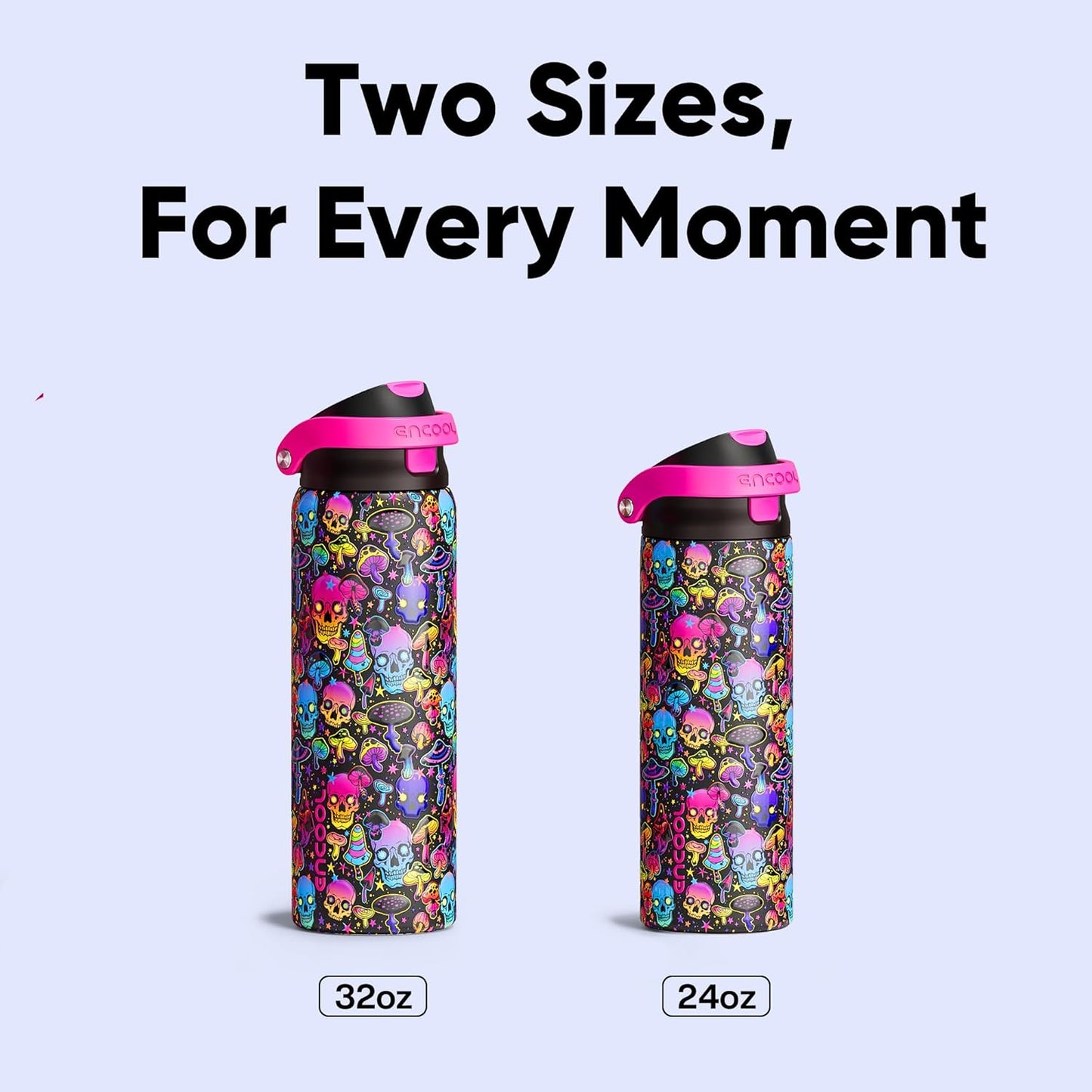 ENCOOL Leakproof Insulated Water Bottle with Straw Dual-Sip Water Bottle Bag-Safe Design for Work, Commute & Gym – Keeps Drinks Cold All Day, 24 oz, Lemonade Pink - Colors B