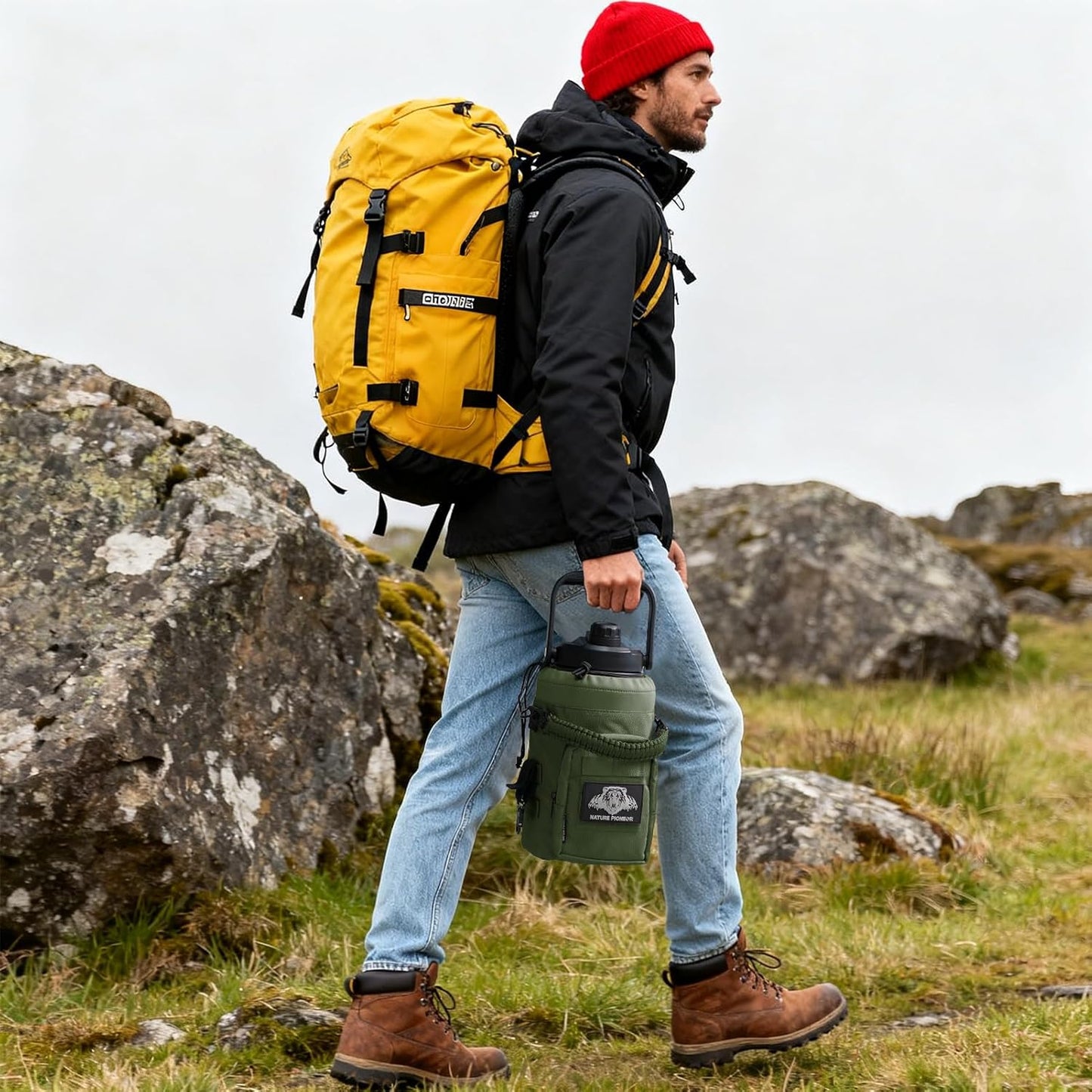 NATURE PIONEOR 32 64 128oz Tactical Water Bottle Pouch, Multi-Function Tactical Water Bottle Bag with Adjustable Shoulder Strap, Half/One Gallon Molle Strap Carrier Holder
