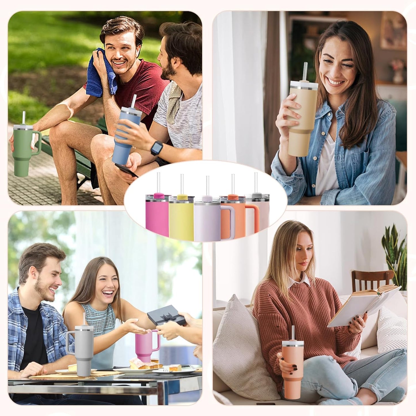 AOTWAN Glass Straws for Stanley 10 Pack 40/30 oz Tumbler,12inch Replacement Straw for Stanley 4 Straight and 4 Bent with 2 Brushesh,Reusable Glass Straws for Stanley Cup