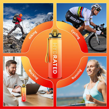 QLUR Water Bottle with Straw, 32oz Motivational Water Bottles with Time Marker to Drink, Tritan BPA Free, 1L Sports Water Bottle with Carry Strap LeakProof for Women Gym Fitness Outdoor (1 Pack)