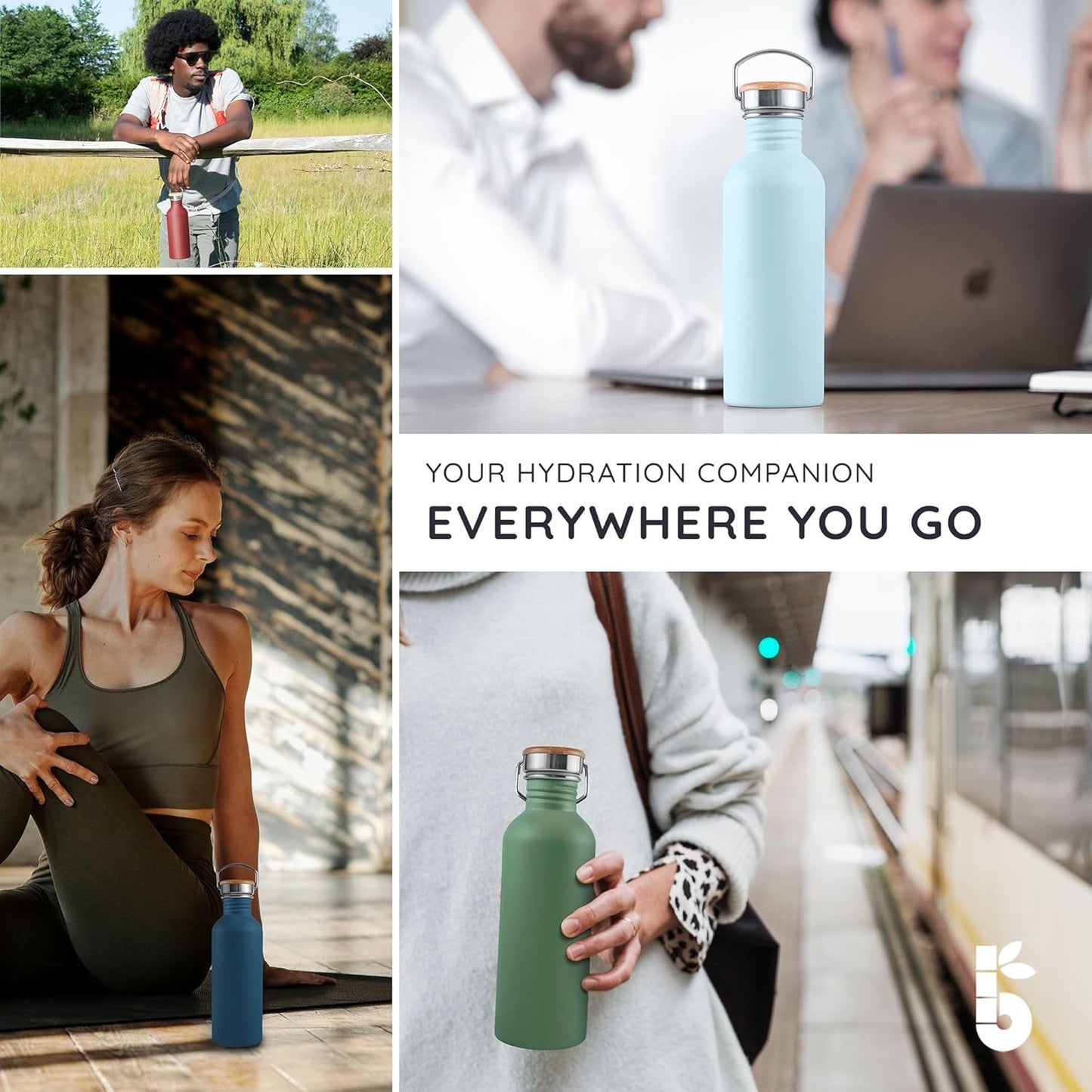 Bambaw Stainless Steel Water Bottles 32 oz, Non-insulated Single Wall Metal Water Bottle Stainless Steel, Reusable & Eco Friendly, Dishwasher Safe – Silver | Non-insulated