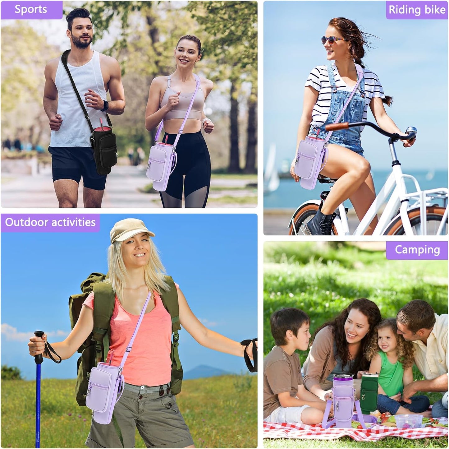 LEFOR·Z Water Bottle Carrier Bag with Phone Pocket Compatible with Stanley/Meoky 40 oz Tumbler with Handle,Water Bottle Holder Pouch with Adjustable Strap Compatible with Stanley Cup Accessories