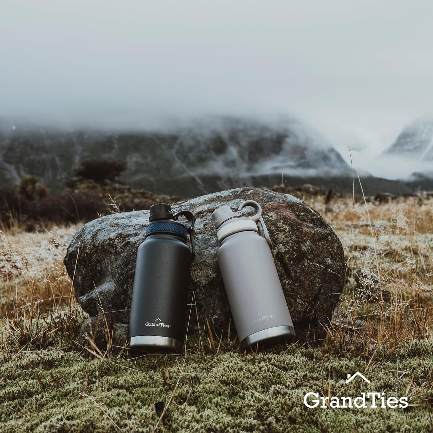 GRANDTIES 2 Lids Sports Stainless Steel Water Bottles – Wide Mouth Vacuum Insulated Reusable Leak Proof BPA-Free Travel Metal Canteen, Thermal Bottles for Men Women Gym (Ivory White 32 oz)