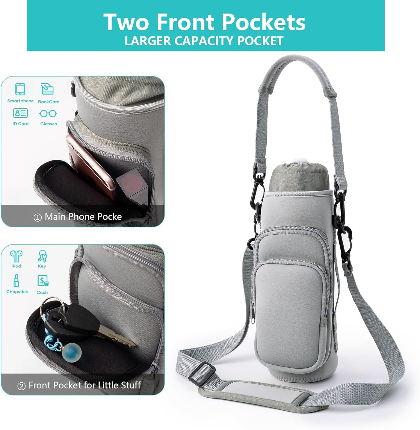 Water Bottle Carrier Bag,Water Bottle Holder with Straps Phone Pockets Fits Stanley Owala 16/24/32/40oz