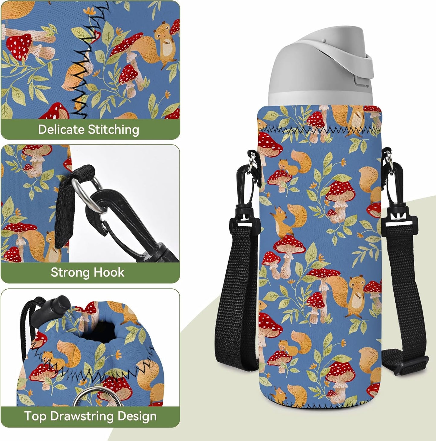 Neoprene 500ML/750ML/1000ML Water Bottle Bag Carrier, Portable Insulated Bottle Sling Holder Case Pouch with Adjustable Shoulder Strap for Men Women Walking Hiking Running