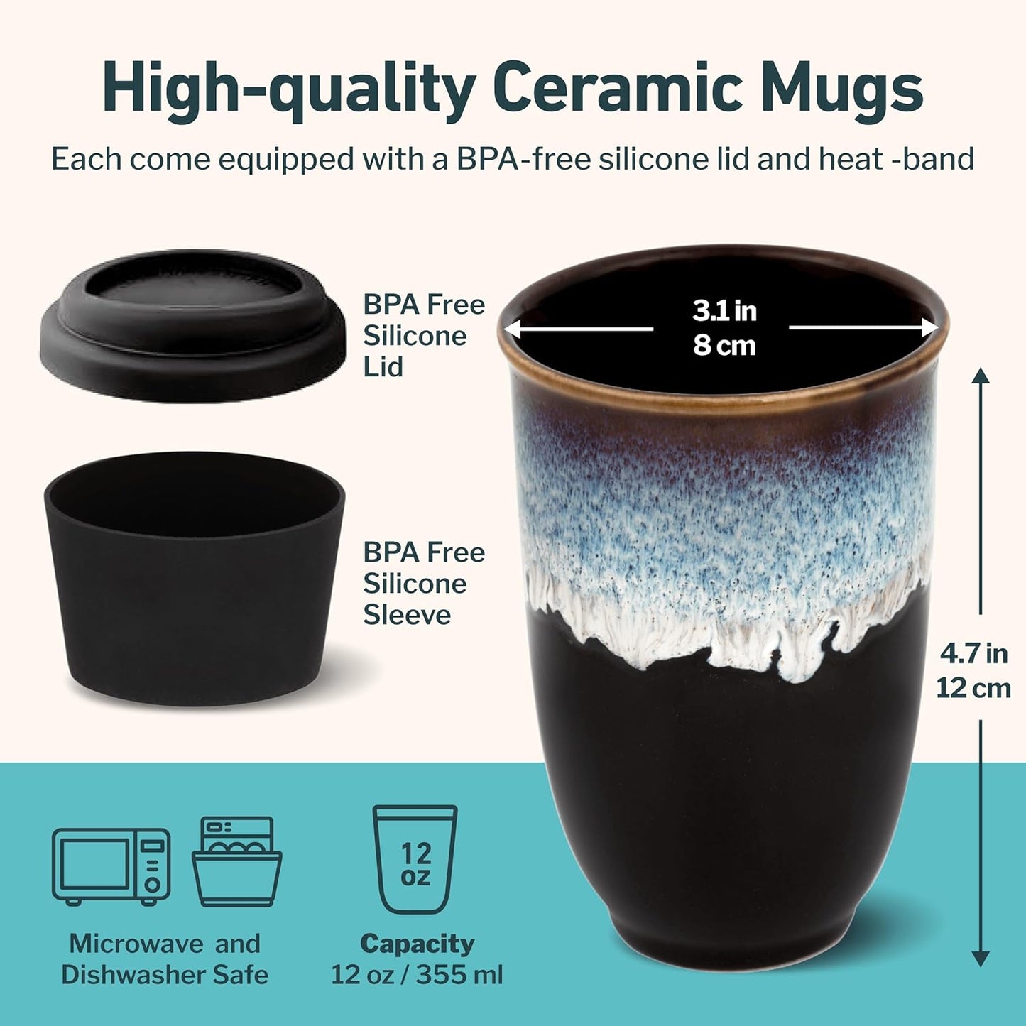 NOVA CERAMICS Coffee Tumbler – Travel Mug - On the Go Coffee Mug – Microwave & Dishwasher Safe Green Coffee Tumbler - Gifts For Women Men Him Her – 16oz – Monsoon