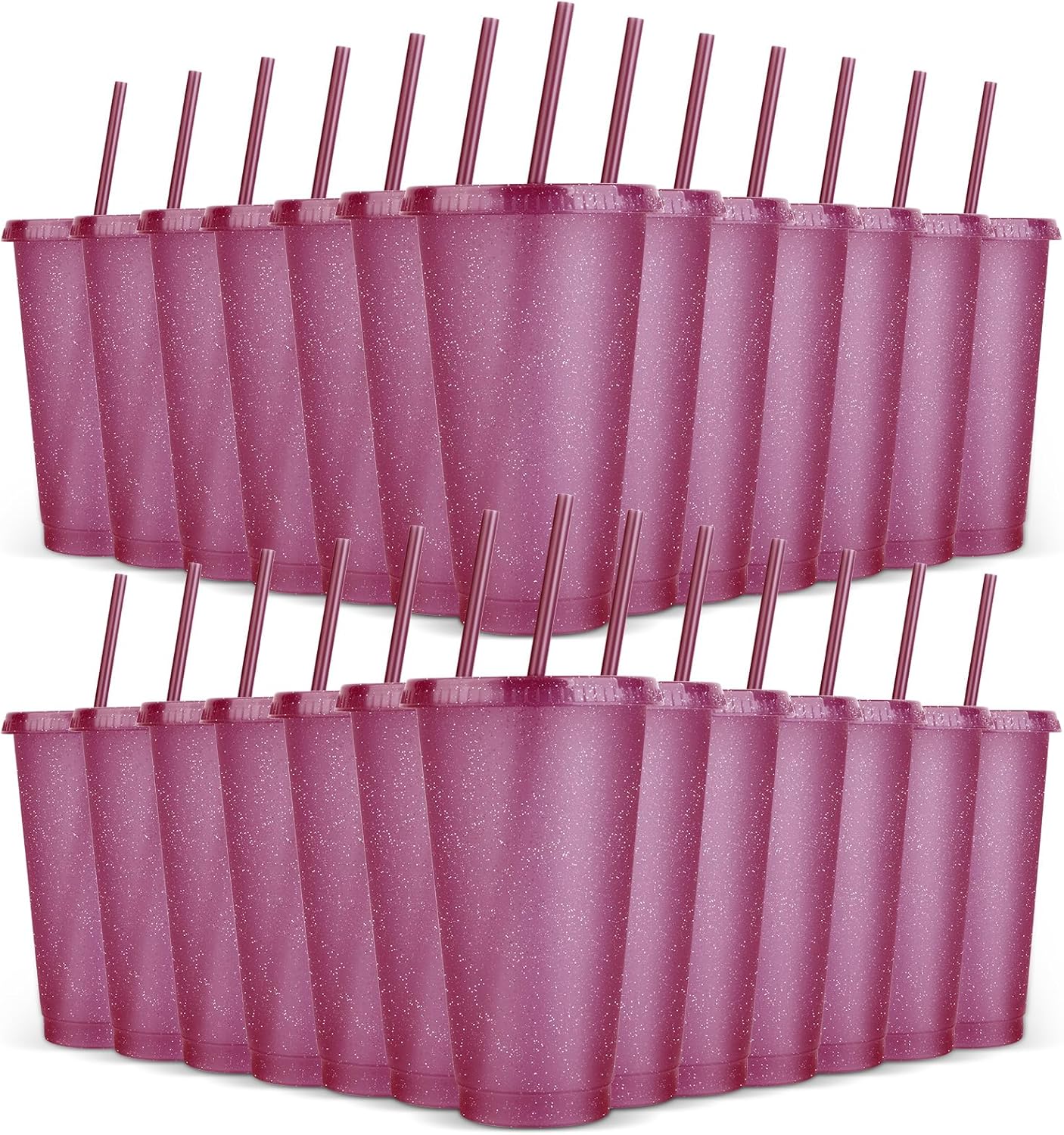 24 Pack Plastic Tumblers with Lids and Straw, Reusable Cups with Lids and Straws Colorful Cups for Cold Drink Iced Coffee, Plastic Tumbler Bulk for Party Birthday Gifts (24 oz, Stylish Colors)