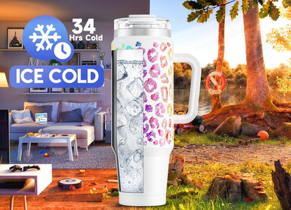 Meoky 32 oz Tumbler with Handle, Insulated Tumbler with Lid and Straw, Stainless Steel Travel Mug, Keeps Cold for 24 Hours, 100% Leak Proof, Fits in Car Cup Holder (Night)
