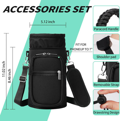 AceTreker 32/40/64/87/128 oz Water Bottle Carrier Bag, Neoprene Water Bottle Sleeve with 4 Pocket, Sport Water Holder with Paracord Handle and Shoulder Strap for Walking Hiking Camping Gym