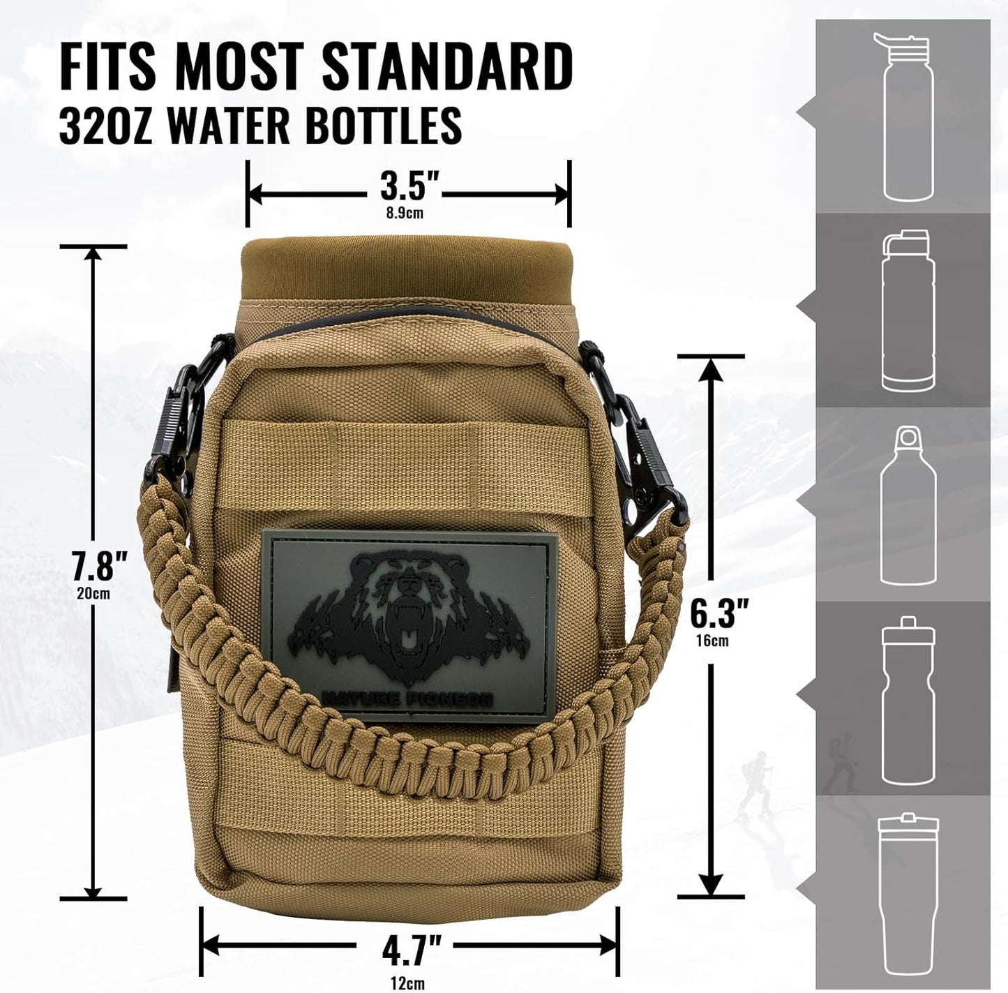 NATURE PIONEOR 32 64 128oz Tactical Water Bottle Pouch, Multi-Function Tactical Water Bottle Bag with Adjustable Shoulder Strap, Half/One Gallon Molle Strap Carrier Holder