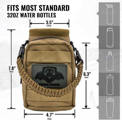 NATURE PIONEOR 32 64 128oz Tactical Water Bottle Pouch, Multi-Function Tactical Water Bottle Bag with Adjustable Shoulder Strap, Half/One Gallon Molle Strap Carrier Holder