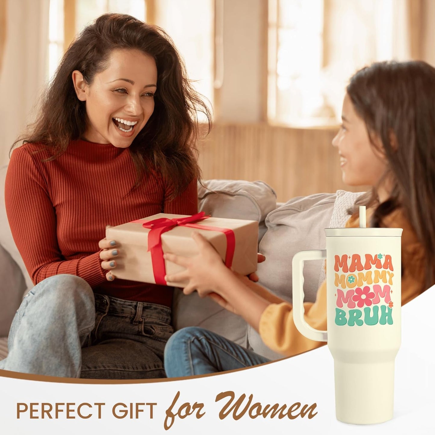 Floral Tumbler with Handle 40oz, Stainless Steel Insulated Tumblers Coffee Travel Mug Cup with Straw, Flower Coffee Cup Gifts for Women Girls, Gift for Her on Christmas Birthday Mothers Day
