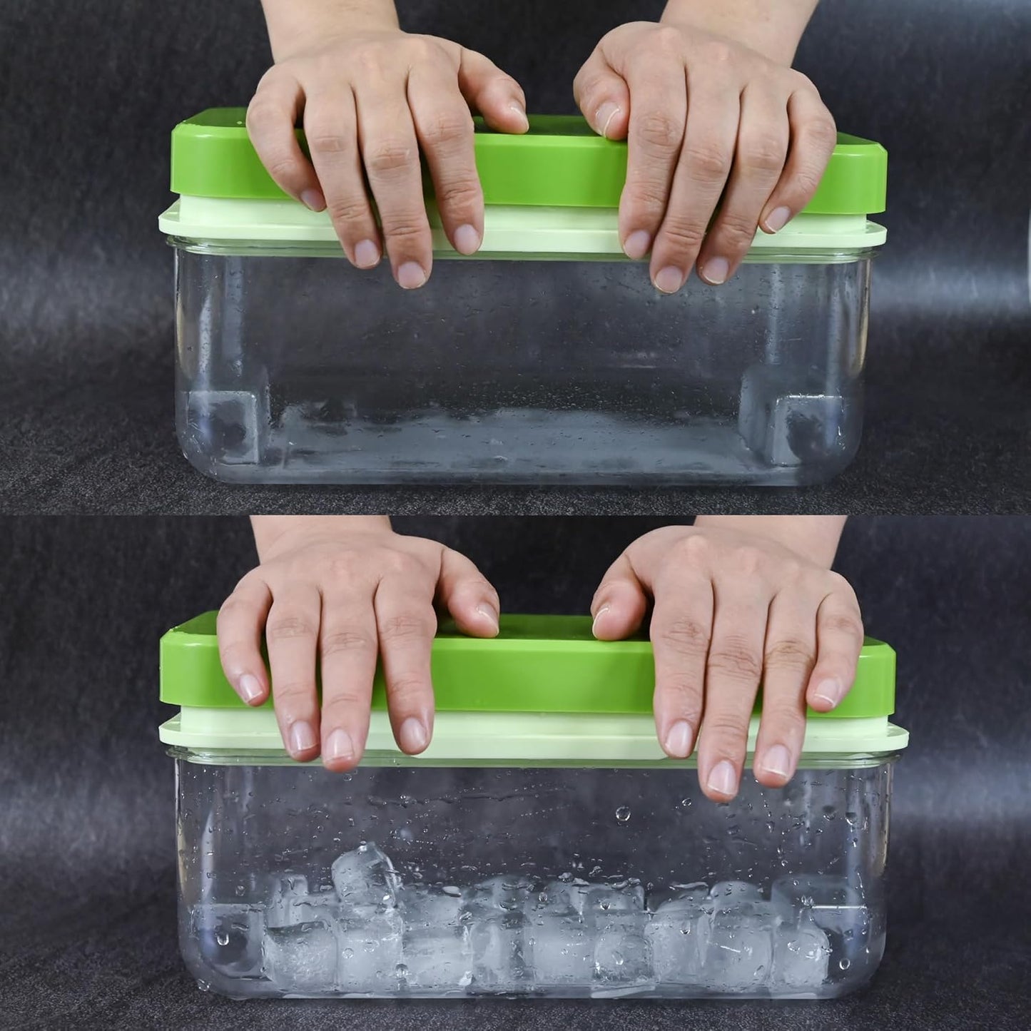 Ice Trays for Freezer with Lid & Bin, Ice Cube Tray Making 64 pcs Ice Cubes, Easy Press to Release Ice, Ice Tray with Storage Bin Chilling Cocktail Whiskey Coffee 2 Trays 1 Ice Bucket & Scoop (Black)