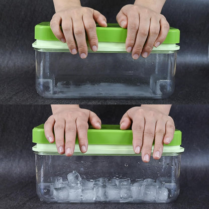 Ice Trays for Freezer with Lid & Bin, Ice Cube Tray Making 64 pcs Ice Cubes, Easy Press to Release Ice, Ice Tray with Storage Bin Chilling Cocktail Whiskey Coffee 2 Trays 1 Ice Bucket & Scoop (Black)