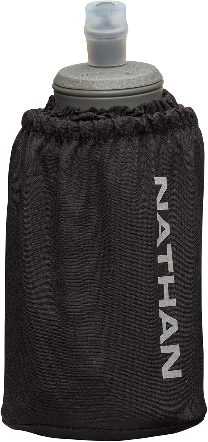 Nathan Handheld Soft Flask 18oz - Exo-Draw Insulated Collapsible Bottle - Grip-Free Strap & Rigid ExoSpine for Comfort/Support - Breathable Mesh Strap - Ideal Running/Hiking, Pinnacle, Black