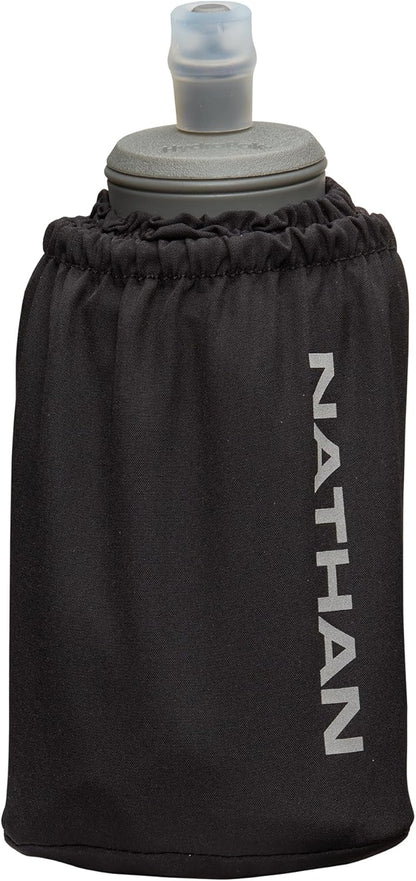 Nathan Handheld Soft Flask 18oz - Exo-Draw Insulated Collapsible Bottle - Grip-Free Strap & Rigid ExoSpine for Comfort/Support - Breathable Mesh Strap - Ideal Running/Hiking, Pinnacle, Black