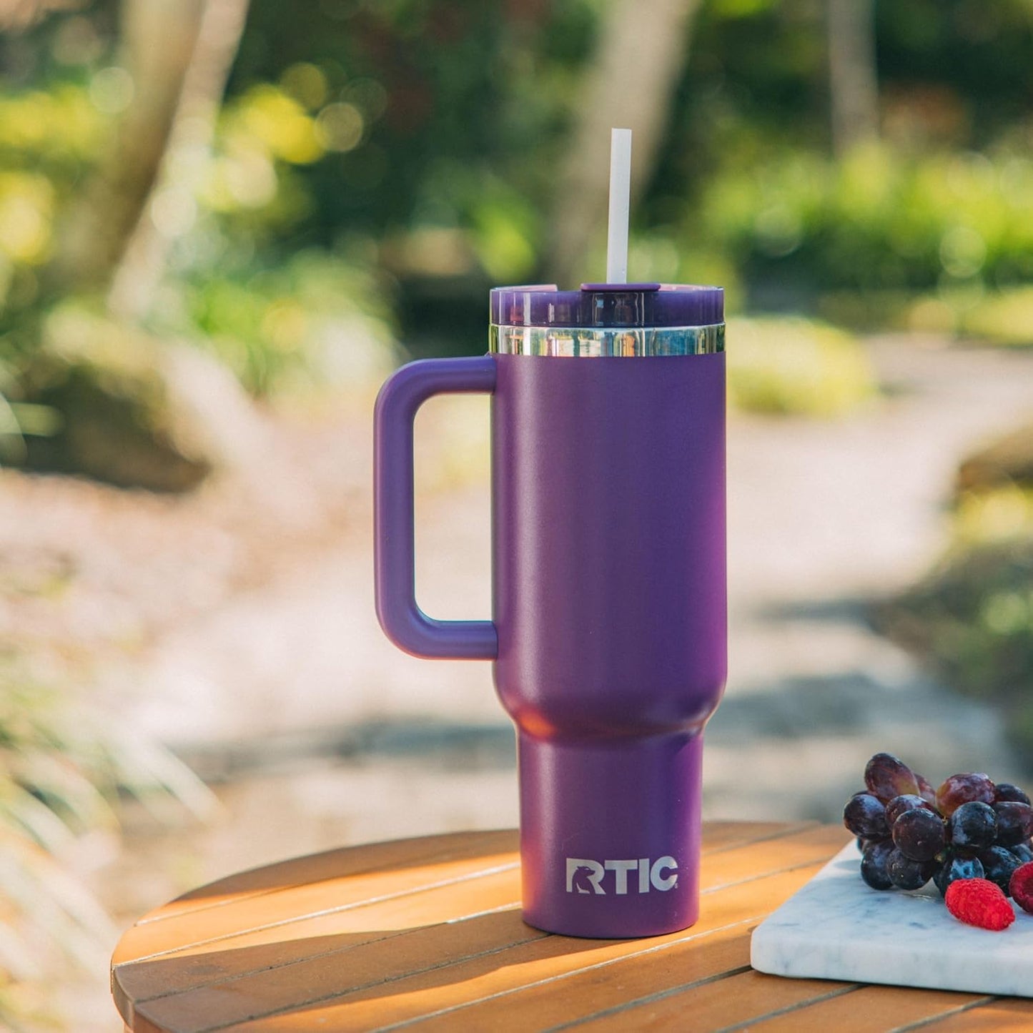 RTIC 30 oz Road Trip Tumbler Double-Walled Ceramic Lined InsulatedStainless Steel Portable Travel Coffee Mug Cup with Lid, Handle and Straw, Periwinkle Bouquet