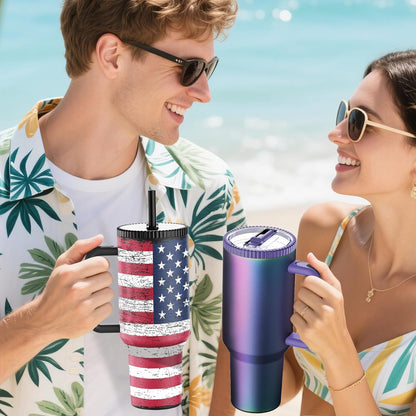 Greatyos 40 oz Tumbler with Handle and Flip Straw Lid - Upgraded Traveler 40oz Tumblers with Lids Straws Vacuum Insulated Leak Proof Stainless Steel Cup Mug Gifts for Men Women Him Her (Ocean Dream)