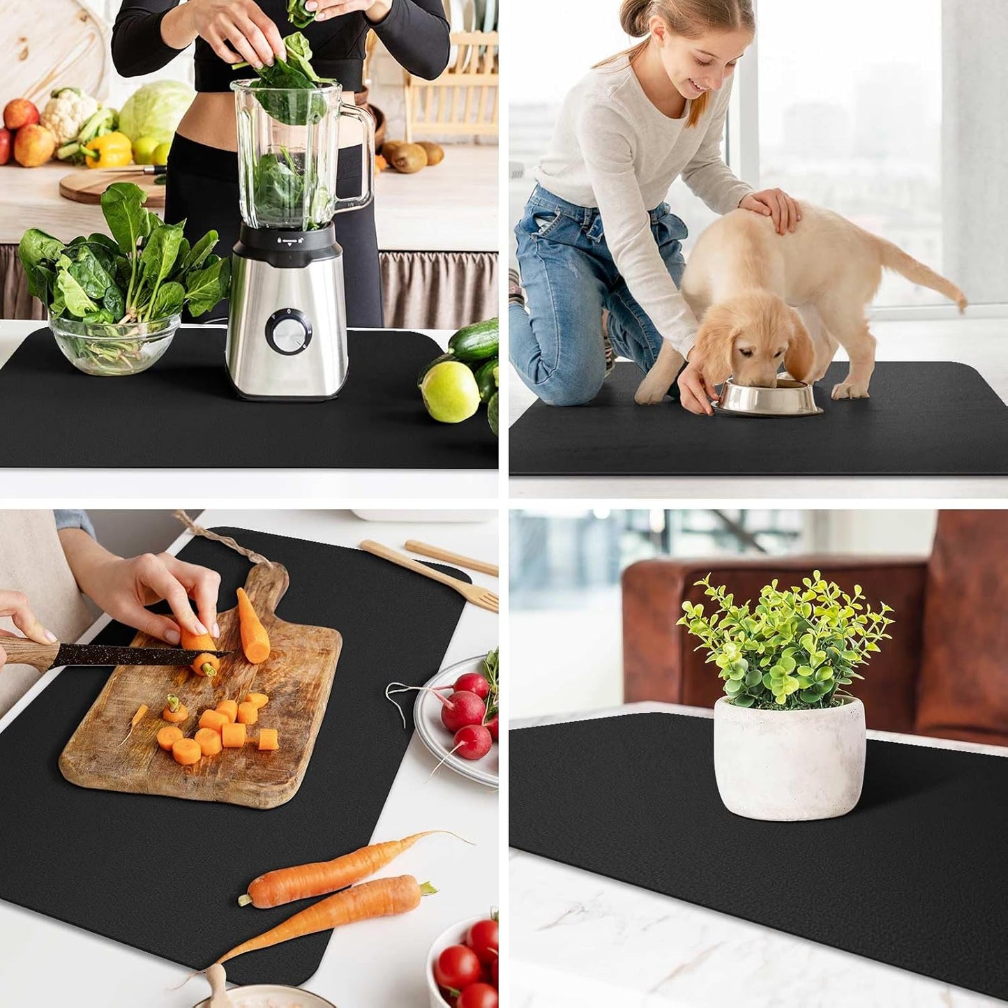 WISELIFE Dish Drying Mat Super Absorbent Drying Mat Large Dish Drying Mats for Kitchen Counter Easy Clean Dish Mat Kitchen Drying Mat15"x 18" Stylish Grey