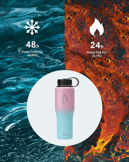 BUZIO 40oz Insulated Water Bottle Fits in Any Car Cup Holders, 40oz Vacuum Insulated Tumbler with Lids and Straw for Water, Travel Mug Cupholder Friendly, Leakproof Keep Cold & Hot, Indigo Crush
