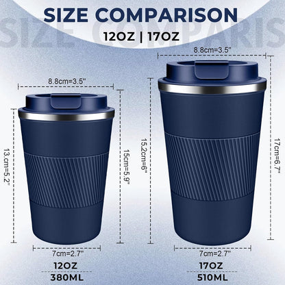 Insulated Coffee Tumbler 12 oz, Stainless Steel Coffee Mug with Lids, Travel Coffee Mug Leak Proof, Double Wall Vacuum Insulated Reusable Coffee Cup, Keep Drinks Hot and Cold (Sky Blue, 12 Ounces)