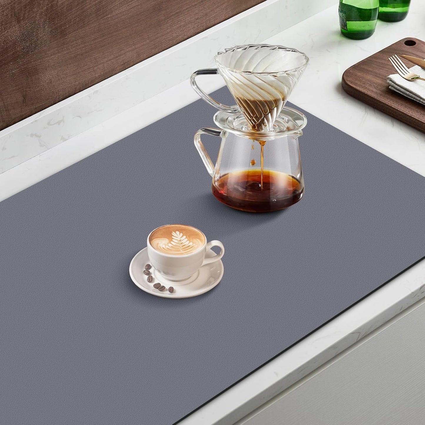 WISELIFE Coffee Mat Super Absorbent Dish Drying Mat Coffee Bar Accessories Match with Machine Large Drying Mats for Kitchen Counter 12" W x 19" L, Black