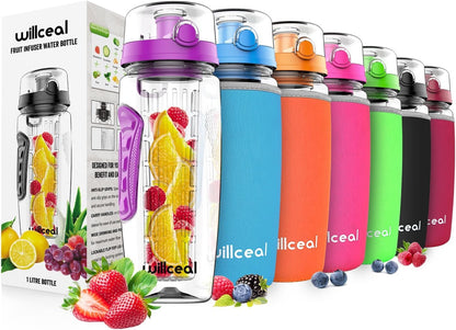 Fruit Infuser Water Bottle 32oz- Durable, Large - BPA Free Tritan, Flip Lid, Leak Proof Design - Sports, Camping