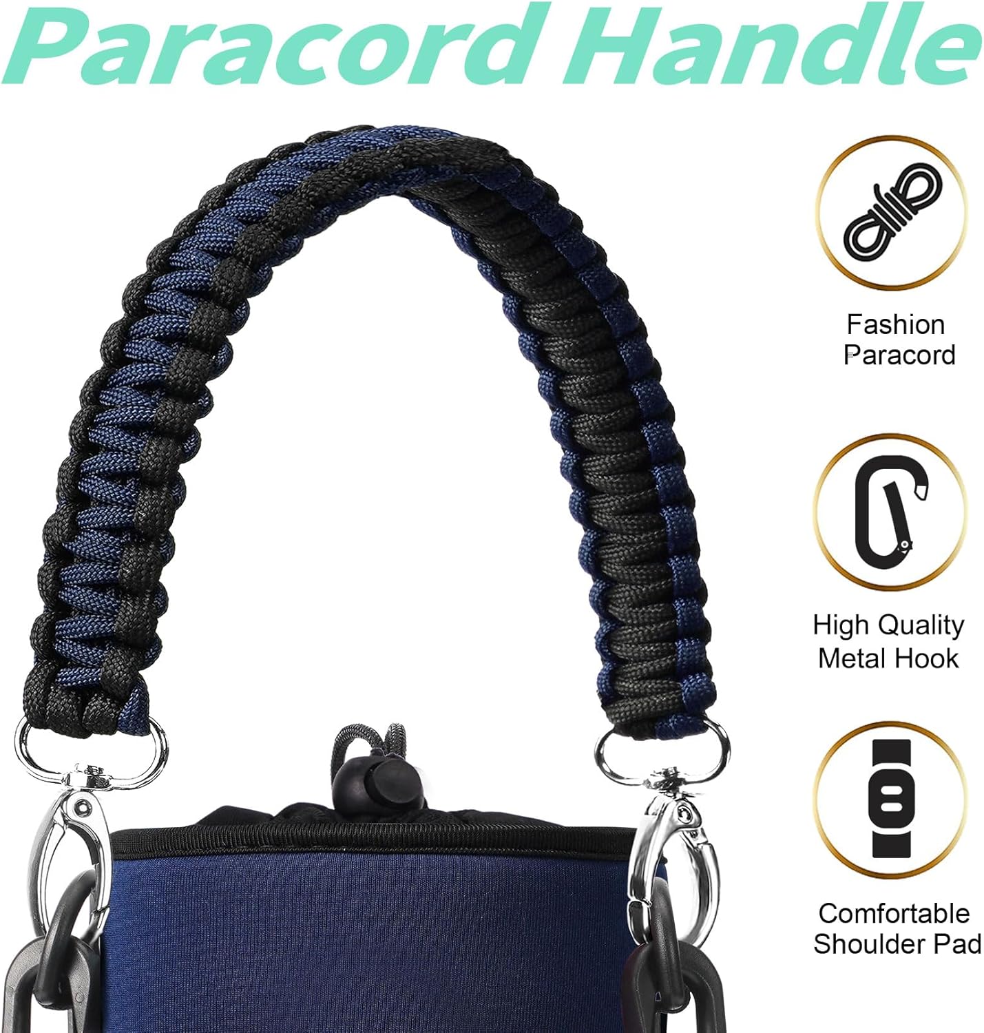 AceTreker 32/40/64/87/128 oz Water Bottle Carrier Bag, Neoprene Water Bottle Sleeve with 4 Pocket, Sport Water Holder with Paracord Handle and Shoulder Strap for Walking Hiking Camping Gym