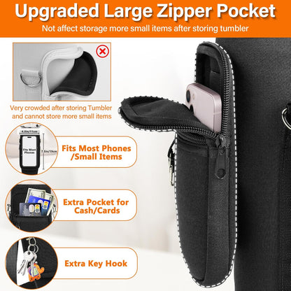 LEFOR·Z Water Bottle Carrier Bag with Phone Pocket Compatible with Stanley/Meoky 40 oz Tumbler with Handle,Water Bottle Holder Pouch with Adjustable Strap Compatible with Stanley Cup Accessories