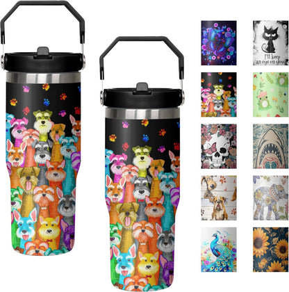 30 oz Peacock Blue Flip Straw Tumbler with Top Handle for Peacock Blue Lover Resuable Vacuum Insulated Flip Top Water bottle for Home Office Car