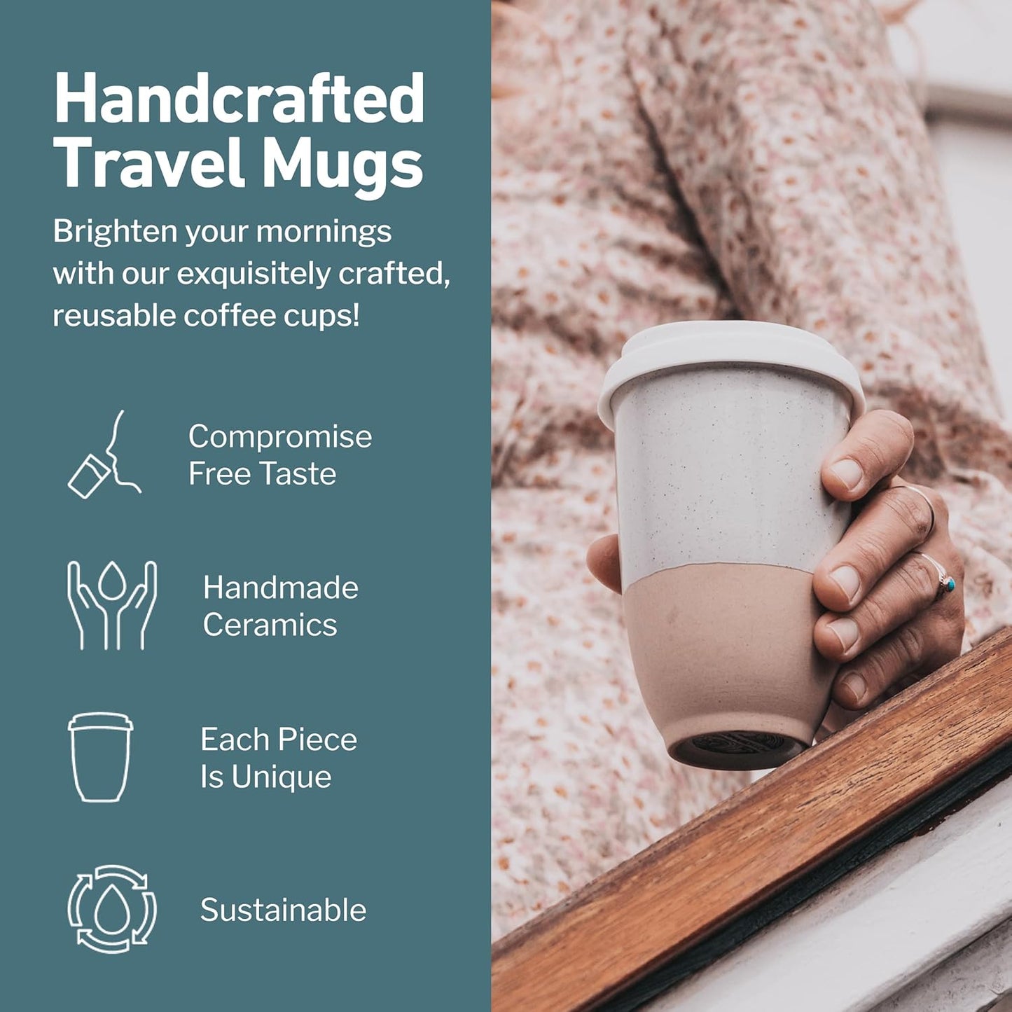NOVA CERAMICS Coffee Tumbler – Travel Mug - On the Go Coffee Mug – Microwave & Dishwasher Safe Green Coffee Tumbler - Gifts For Women Men Him Her – 16oz – Monsoon