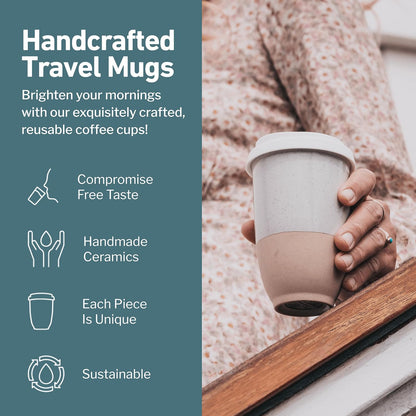 NOVA CERAMICS Coffee Tumbler – Travel Mug - On the Go Coffee Mug – Microwave & Dishwasher Safe Green Coffee Tumbler - Gifts For Women Men Him Her – 16oz – Monsoon