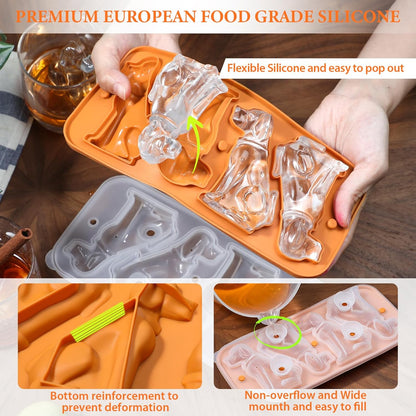 Koluti Nonstick Silicone 9 Ice Cubes Freezer Tray with Plastic Lid, 2-Pack Water Bottle Long Narrow Stick Ice Cube Mold Maker, Ideal for Sport Bottles, Cocktail and Whisky, Dishwasher Safe & BPA Free