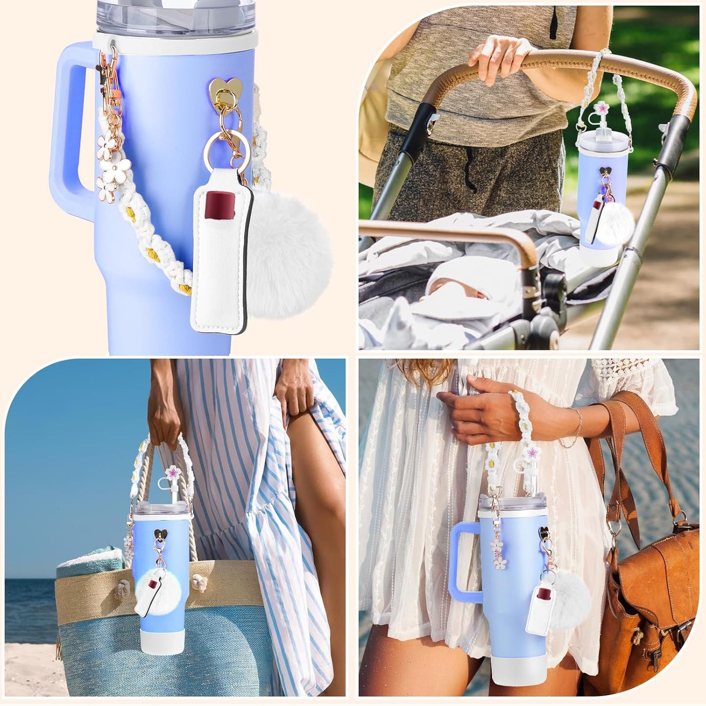 Mity rain Cup Accessories for Stanley Cup 30oz 40oz Tumbler with Handle, Including Water Bottle Handle Strap, Chapstick Holder, Boot, Keychain Charms, Straw Topper Cover Cap for Stanley (Purple)